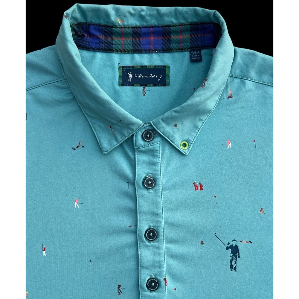 William Murray Men's Golf Polo Shirt Medium Teal Golfers Graphic All Over Print